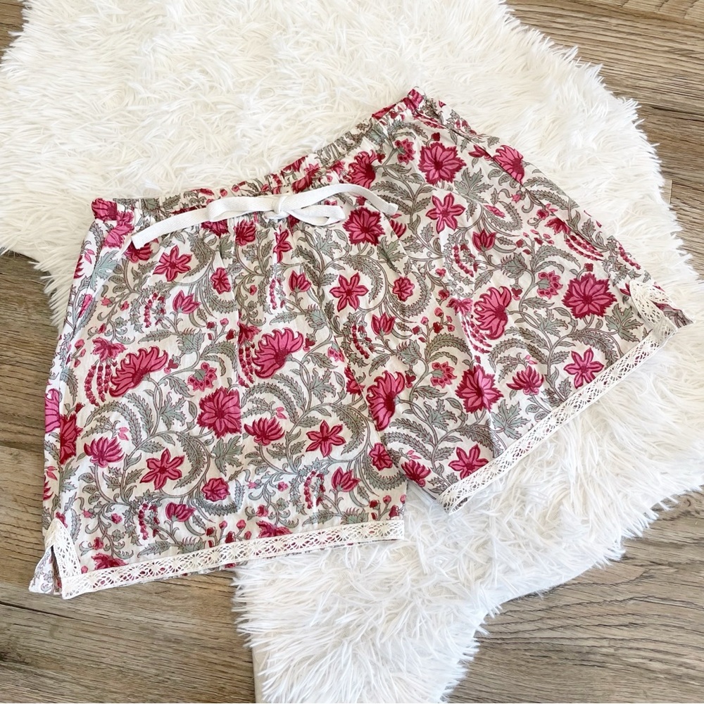 Block Print Pajama Shorts Signals Cotton Lounge Medium Beach Natural
